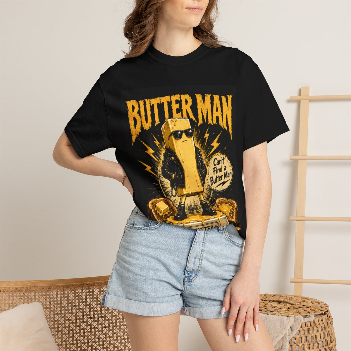 Butter Man Graphic T-Shirt — "Can't Find a Butter Man" Retro Novelty Tee